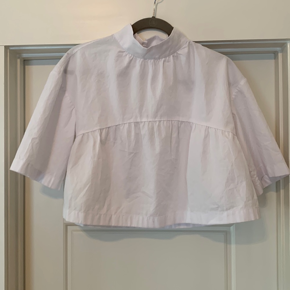 Everlane White Mockneck Cropped Swing Top- M